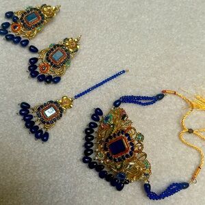 Blue Jewlery set Desi Indian Pakistani Bangladeshi Afghani choker set with tikka